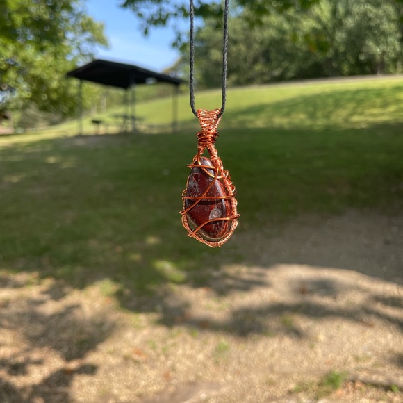 Red Tiger’s Eye Wire Wrapped Necklace - Picture 3 of 5